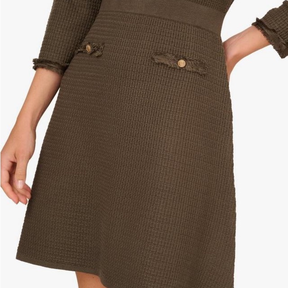 NWT Adrianna Papell Dress Women Waffle Knit Three Quarter Sleeve Fatigue, size M - Picture 7 of 11